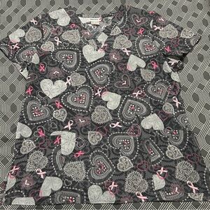 White Cross Gray and Pink Heart Scrub Top